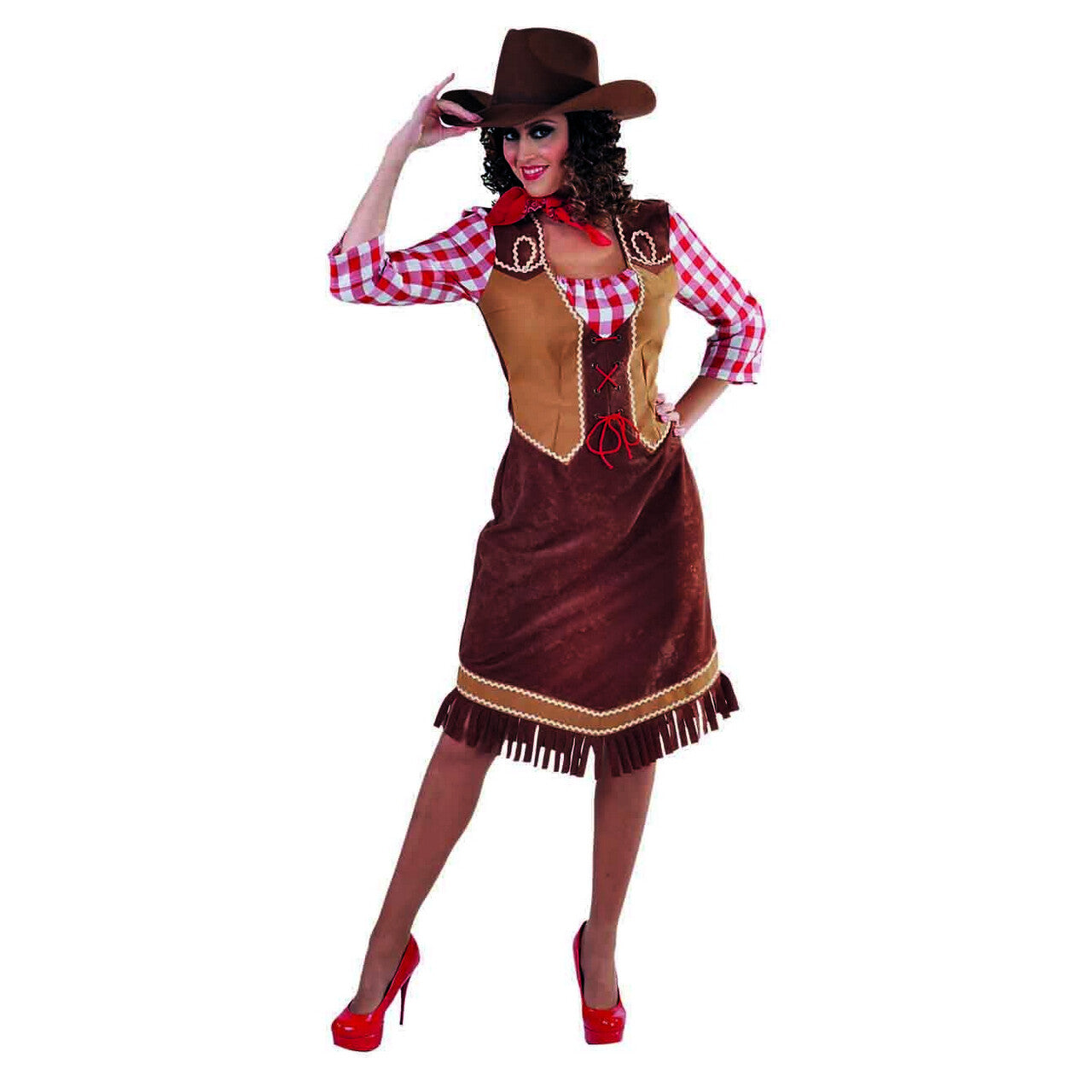 Op deze afbeelding zie je een Kostuums, van het merk Magic By Freddy's. Stoere Frontier Cowgirl Sam Vrouw Kostuum