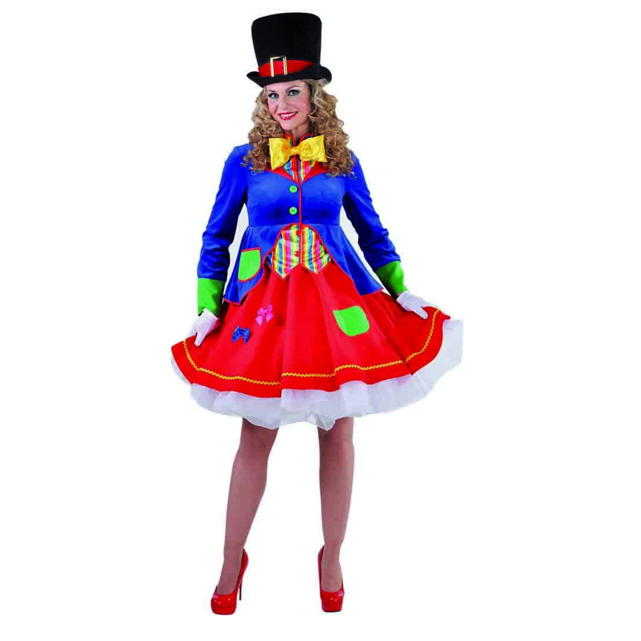 Op deze afbeelding zie je een Kostuums, van het merk Magic By Freddy's. Wilde Gekke Circus Clown Vrouw Kostuum