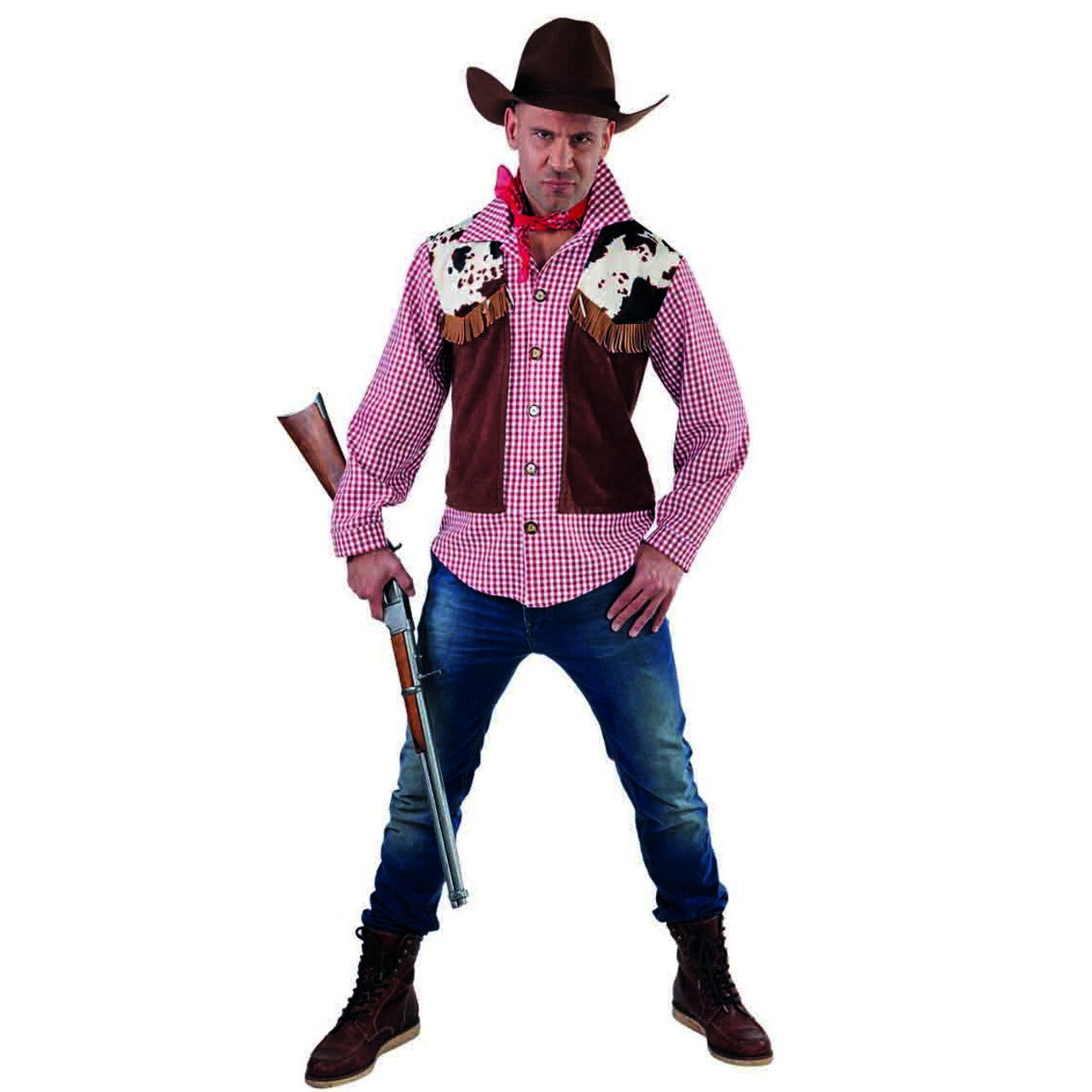 Op deze afbeelding zie je een Kostuums, van het merk Magic By Freddy's. Prairie Jager Cowboy Hemd En Vest Man