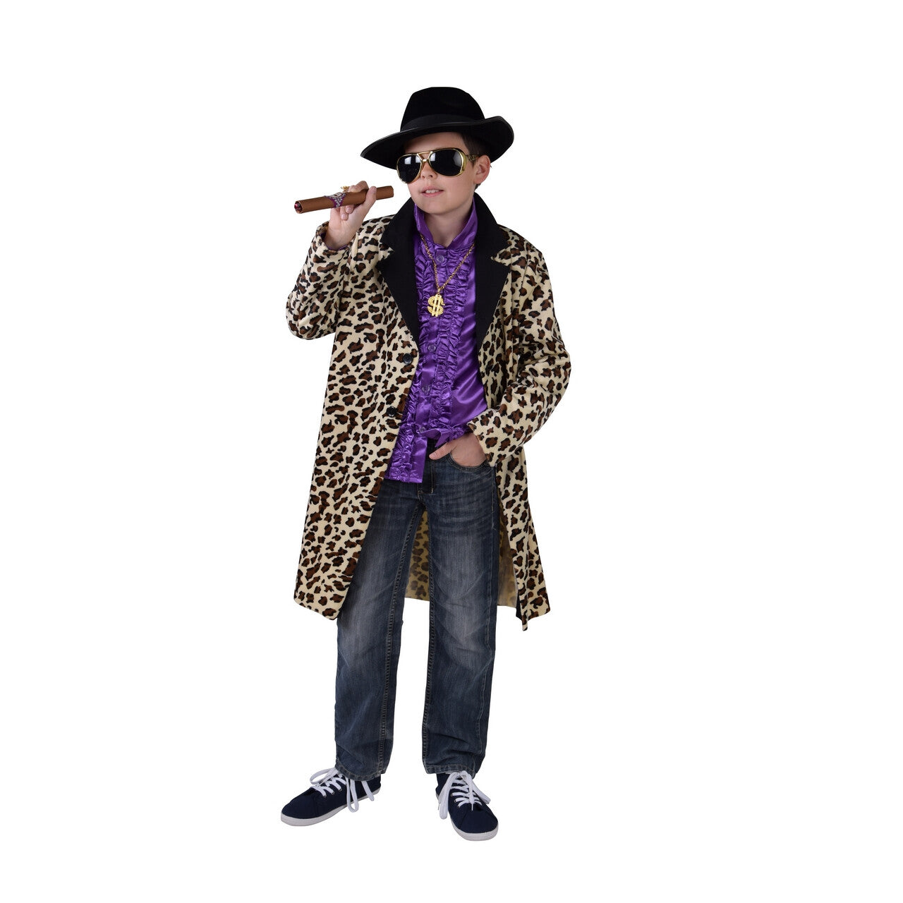 Op deze afbeelding zie je een Kostuums, van het merk Magic By Freddy's. Gruwelijk Foute Gangster Jas Luipaard Jongen