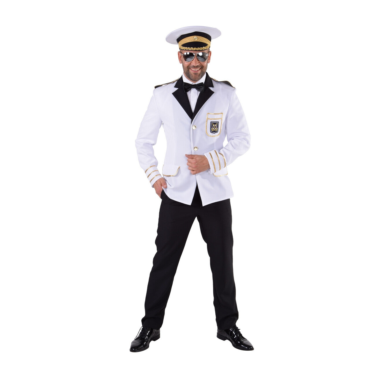 Op deze afbeelding zie je een Kostuums, van het merk Magic By Freddy's. Colbert Loveboat Kapitein Met Gouden Biezen Man