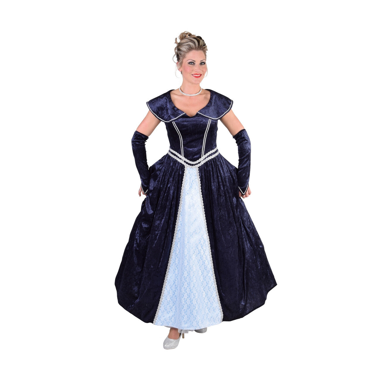 Op deze afbeelding zie je een Kostuums, van het merk Magic By Freddy's. Luxe Hofdame Versailles Marine Blauw Vrouw Kostuum