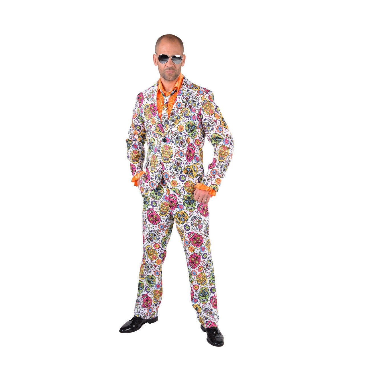Op deze afbeelding zie je een Kostuums, van het merk Magic By Freddy's. Vrolijke Kleurrijke Schedels Dia De Los Muertos Man Kostuum