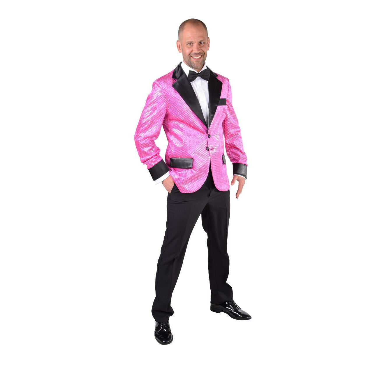 Op deze afbeelding zie je een Kostuums, van het merk Magic By Freddy's. Glitter Colbert Casino Royal Roze Man
