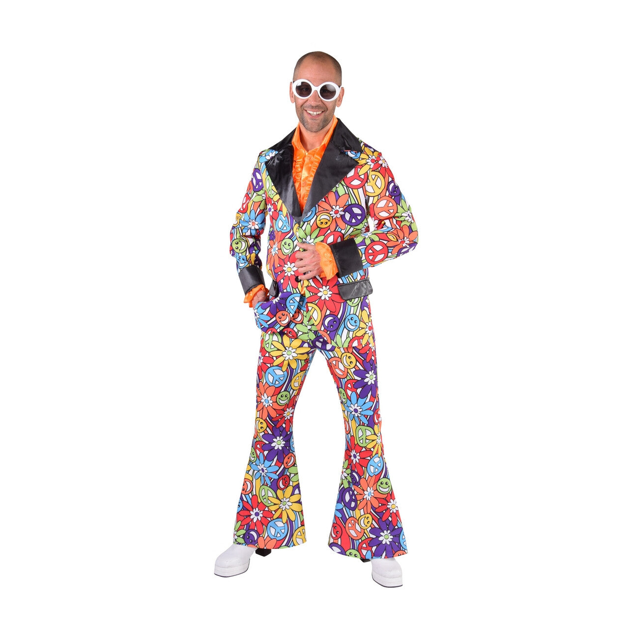 Op deze afbeelding zie je een Kostuums, van het merk Magic By Freddy's. Vol Met Hippie Symbolen Jaren 60 Man Kostuum
