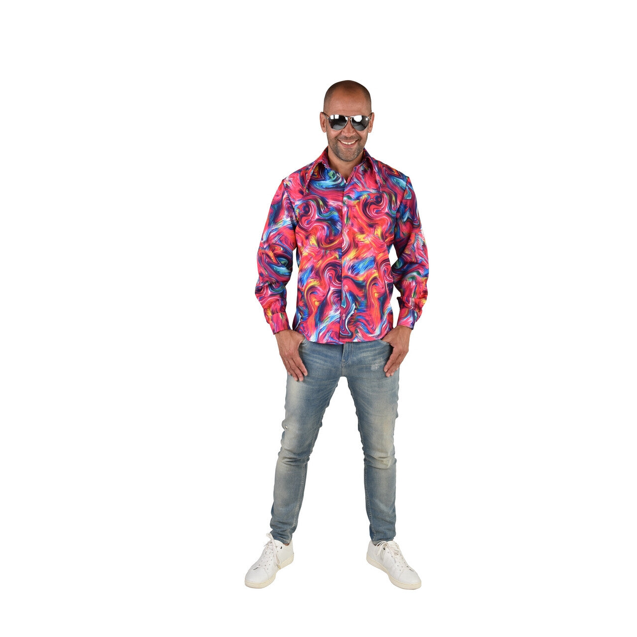 Op deze afbeelding zie je een Kostuums, van het merk Magic By Freddy's. Psychedelische Draaikolken Hemd Roze Man