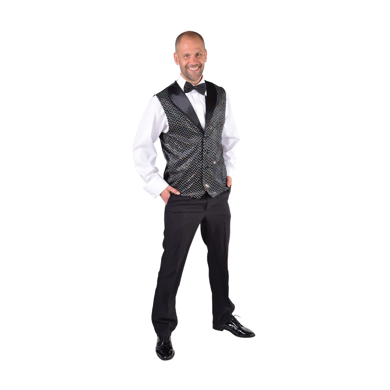 Op deze afbeelding zie je een Kostuums, van het merk Magic By Freddy's. Zwart Show Vest Pailletten Man