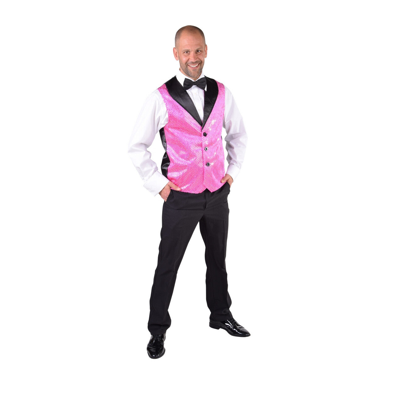 Op deze afbeelding zie je een Kostuums, van het merk Magic By Freddy's. Roze Show Vest Pailletten Man