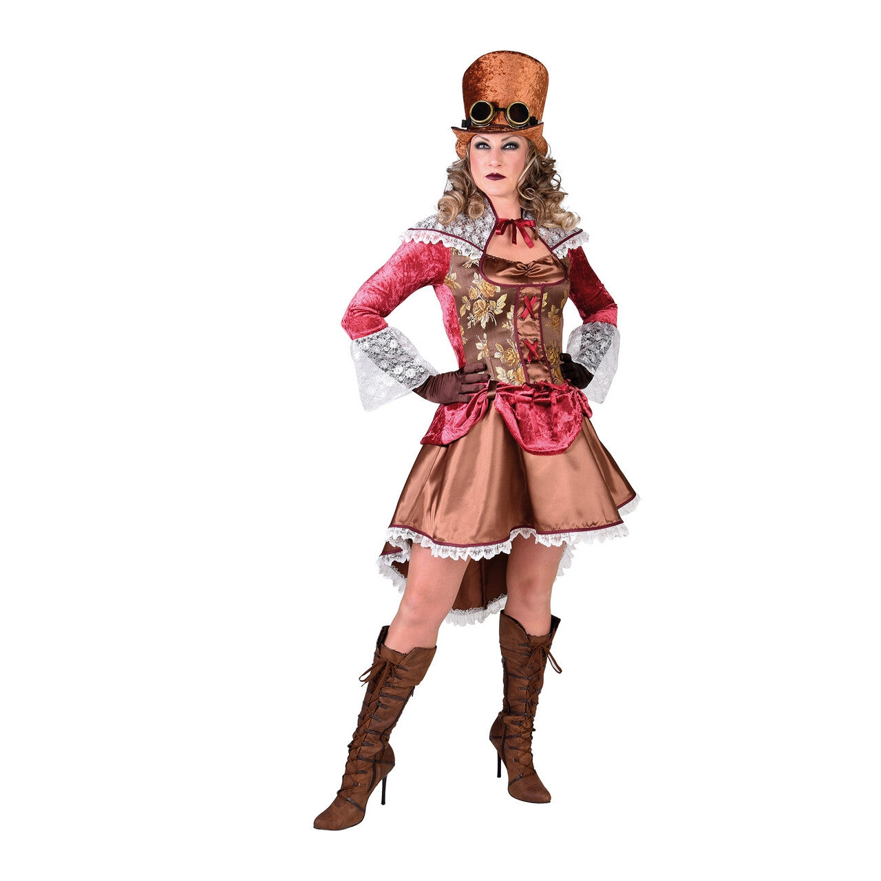 Op deze afbeelding zie je een Kostuums, van het merk Magic By Freddy's. Mooie Stoffen Chique Freule Steampunk Vrouw Kostuum