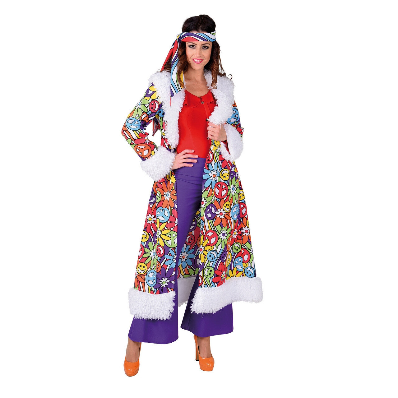Op deze afbeelding zie je een Kostuums, van het merk Magic By Freddy's. Hippie Mantel Lang Smileys Vrouw