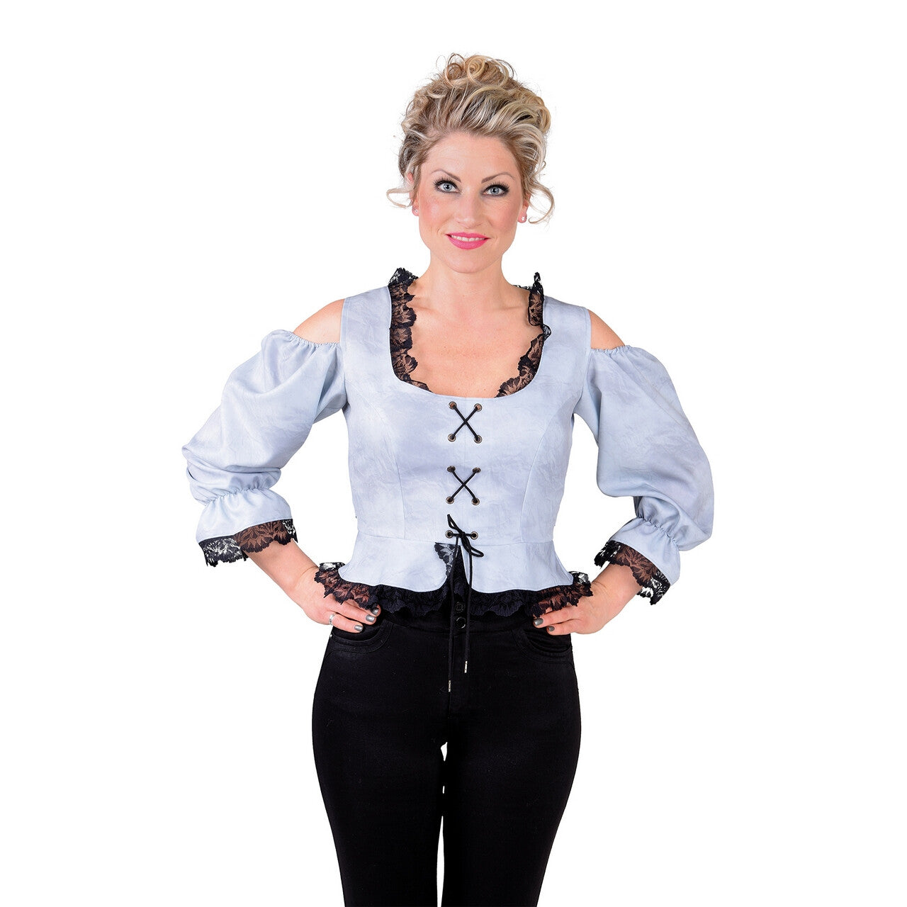 Op deze afbeelding zie je een Kostuums, van het merk Magic By Freddy's. Bustier Blouse Bierfeest Piraat Grijs Vrouw
