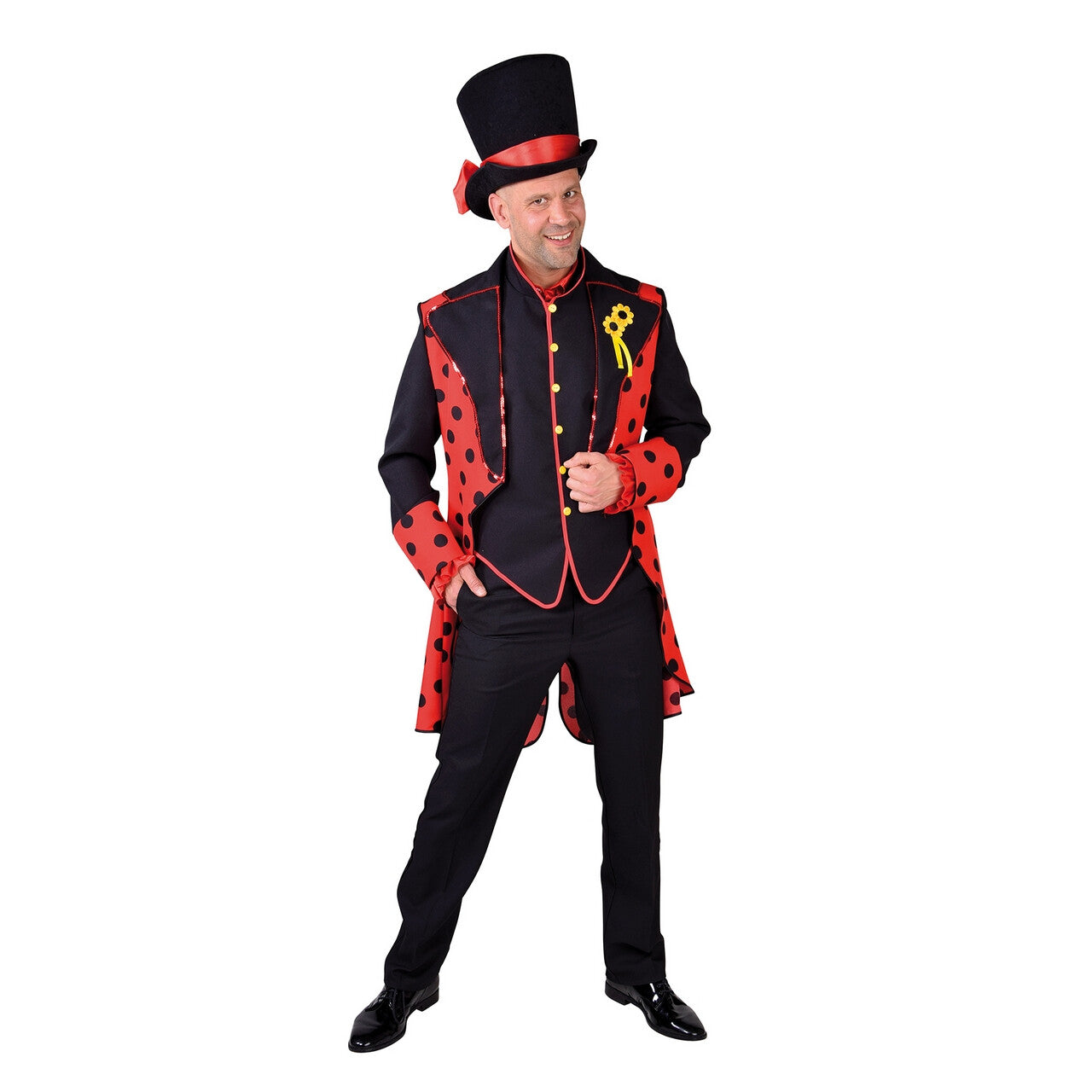 Op deze afbeelding zie je een Kostuums, van het merk Magic By Freddy's. Lieveheersbeestje Rood Zwarte Kever Slipjas En Vest Man