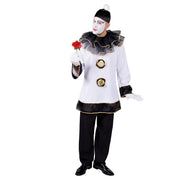 Op deze afbeelding zie je een Kostuums, van het merk Magic By Freddy's. Diep Trieste Pierrot Clown Man Kostuum