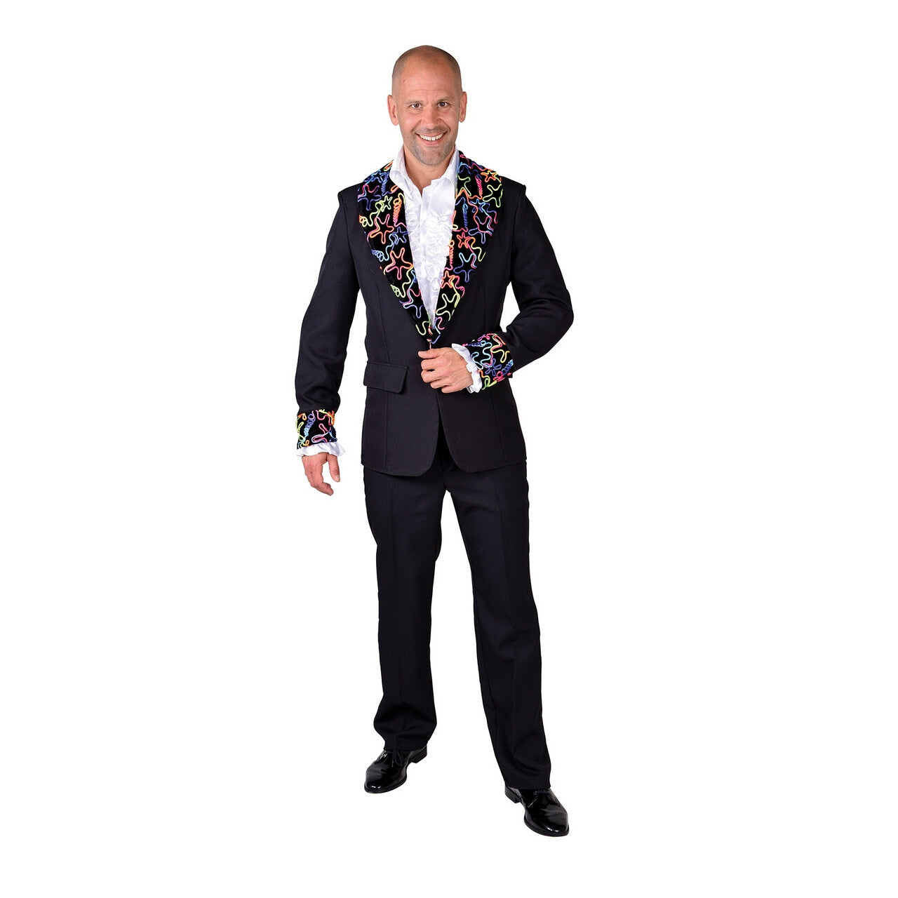 Op deze afbeelding zie je een Kostuums, van het merk Magic By Freddy's. Disco Colbert Zwart Multi Fluor Man