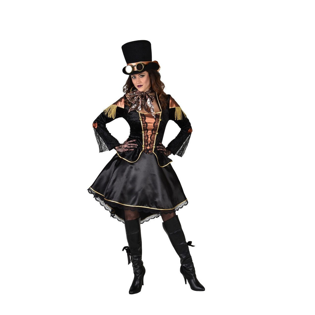 Op deze afbeelding zie je een Kostuums, van het merk Magic By Freddy's. Moulin Rouge Steampunk Showgirl Vrouw Kostuum