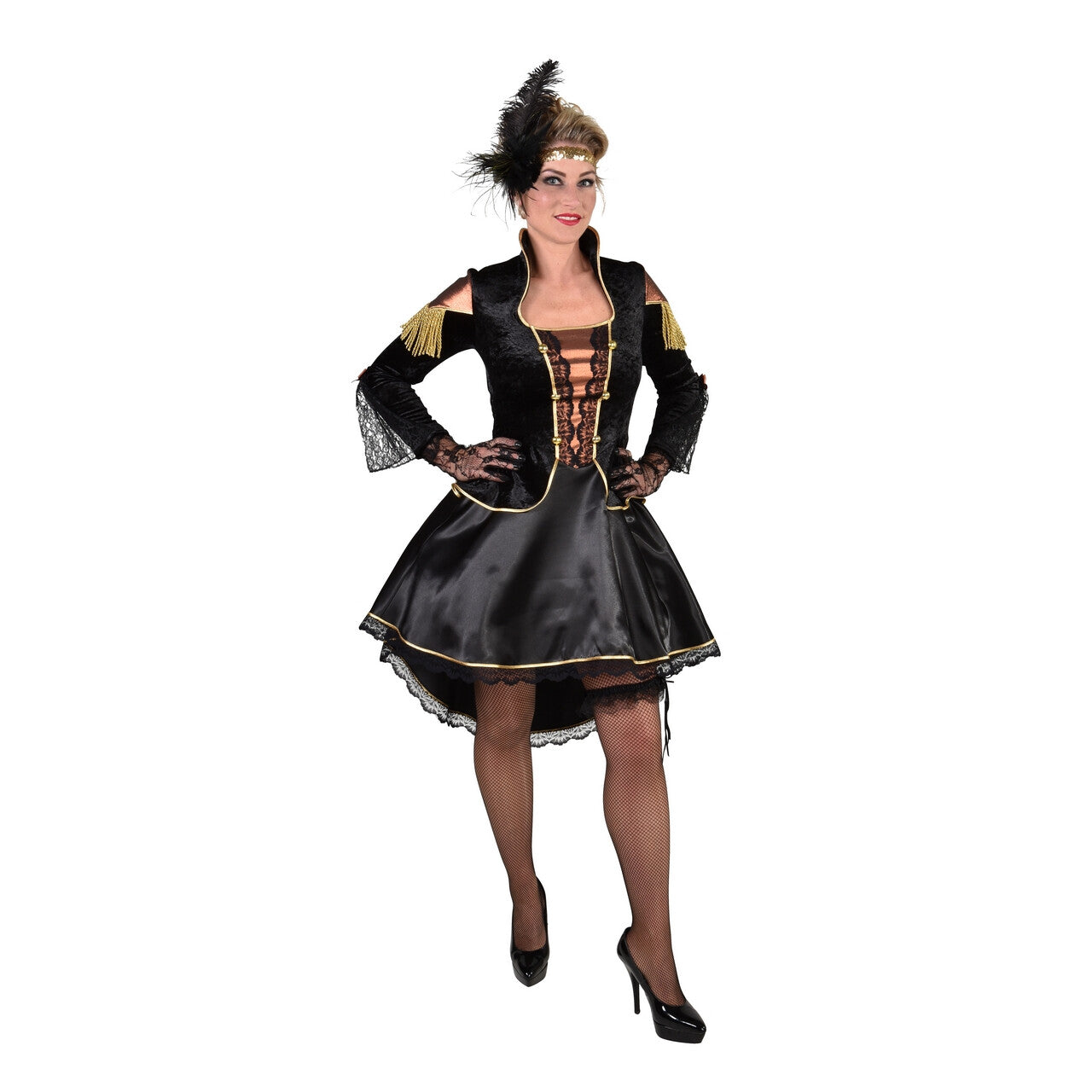 Op deze afbeelding zie je een Kostuums, van het merk Magic By Freddy's. Moulin Rouge Steampunk Showgirl Vrouw Kostuum