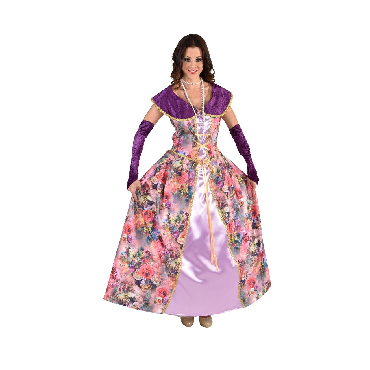 Op deze afbeelding zie je een Kostuums, van het merk Magic By Freddy's. Markiezin Des Fleurs Rozen Vrouw Kostuum