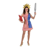 Op deze afbeelding zie je een Kostuums, van het merk Magic By Freddy's. Vrijheidsbeeld Amerikaanse Vlag Vrouw Kostuum