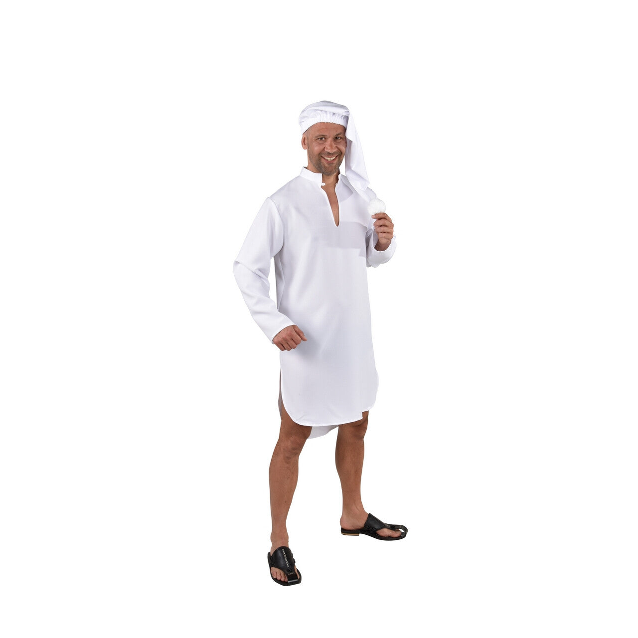 Op deze afbeelding zie je een Kostuums, van het merk Magic By Freddy's. Vader Jakob Nachthemd Met Slaapmuts Wit Man Kostuum