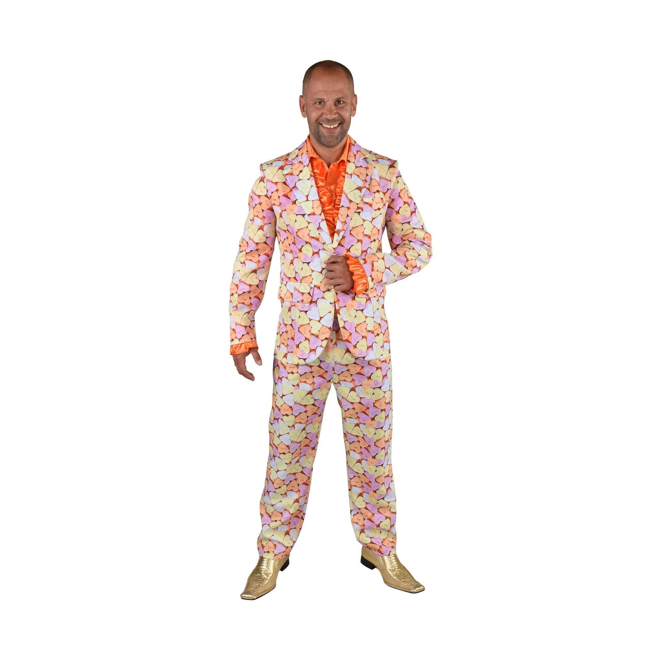 Op deze afbeelding zie je een Kostuums, van het merk Magic By Freddy's. Snoep Hartjes Sweet Heart Man Kostuum