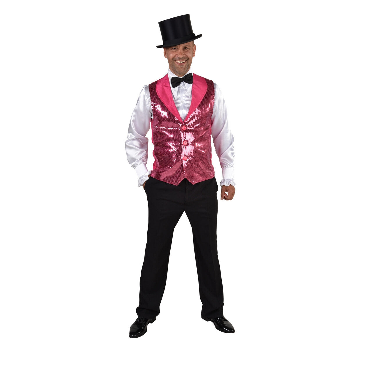 Op deze afbeelding zie je een Kostuums, van het merk Magic By Freddy's. Opvallend Roze Pailletten Vest Musical Man