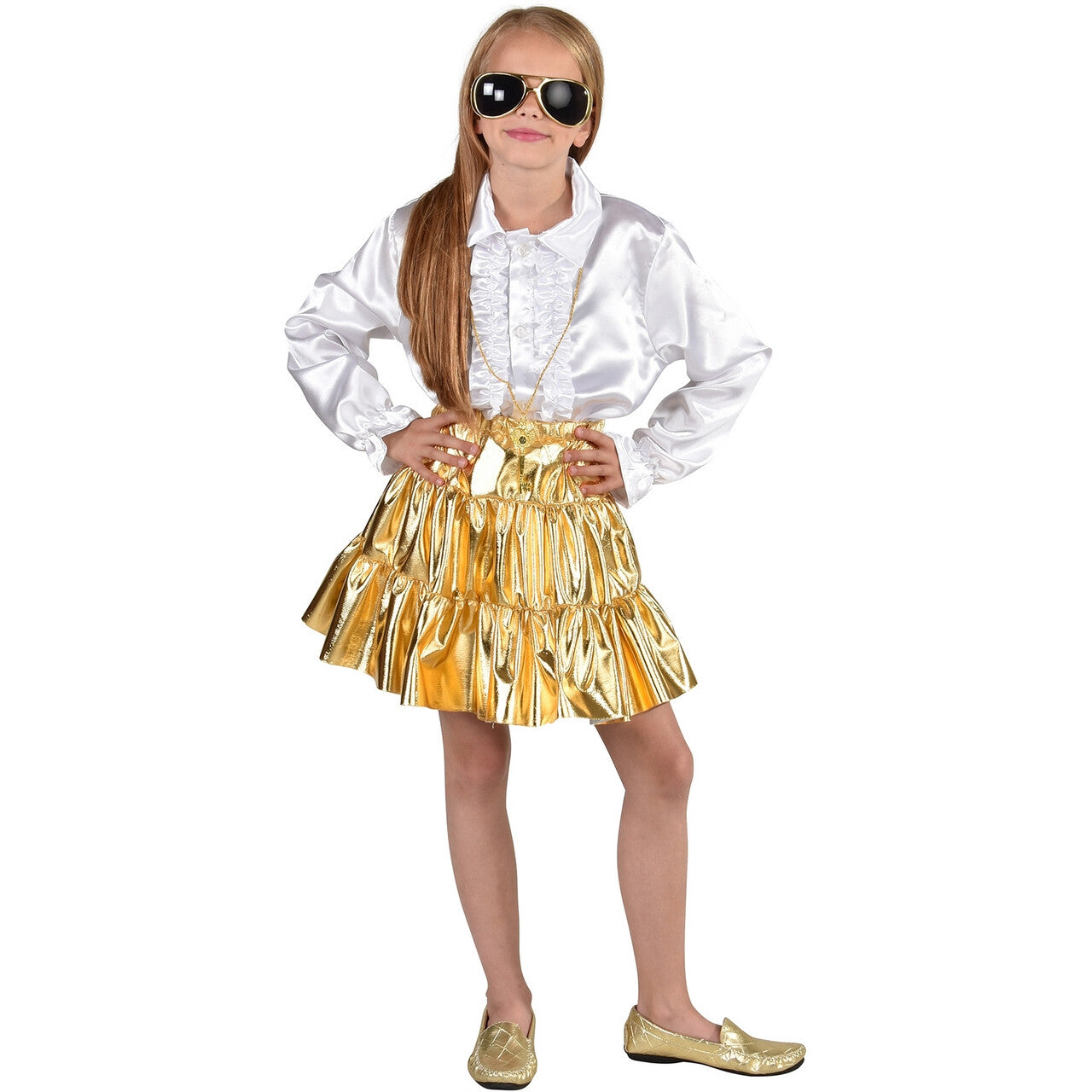 Op deze afbeelding zie je een Kostuums, van het merk Magic By Freddy's. Gouden Folie Glamour En Glitter Rok Meisje