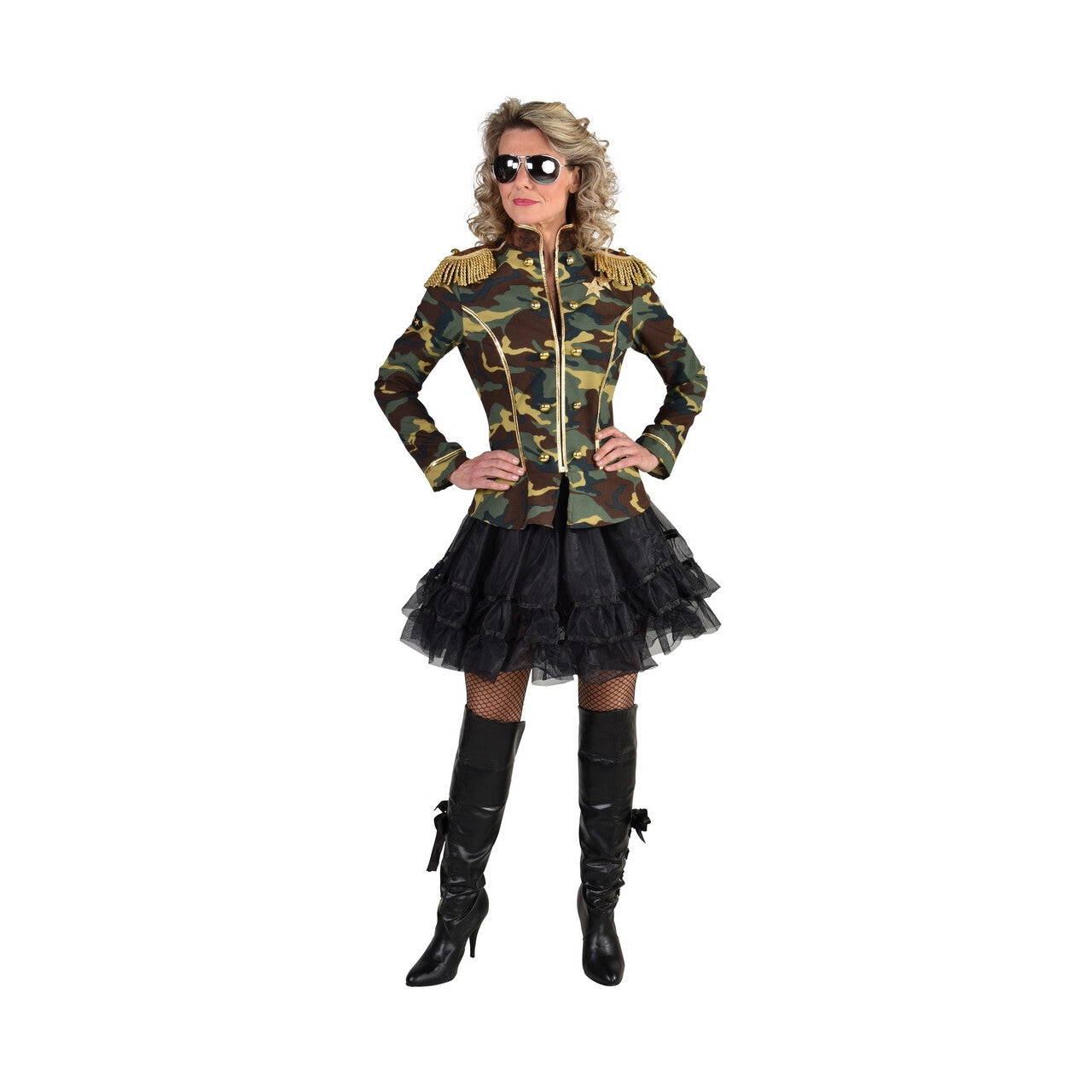 Op deze afbeelding zie je een Kostuums, van het merk Magic By Freddy's. Camouflage Jas Gouden Epauletten Generaal Vrouw