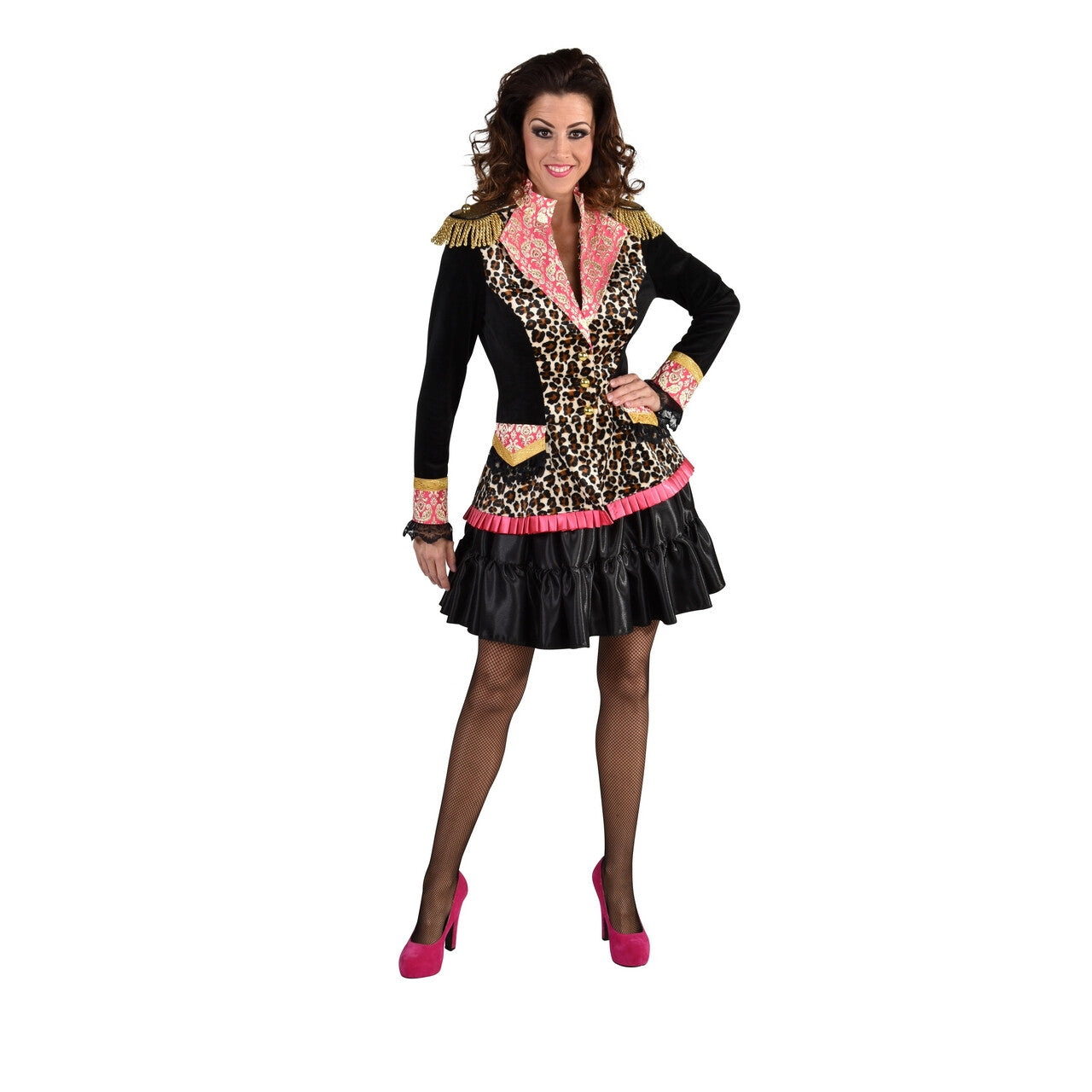Op deze afbeelding zie je een Kostuums, van het merk Magic By Freddy's. Wilde Luipaard Jas Met Gouden Epauletten Vrouw