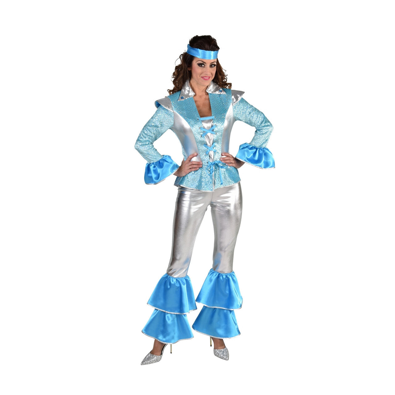 Op deze afbeelding zie je een Kostuums, van het merk Magic By Freddy's. Does Your Mother Know Dancing Queen Abba Vrouw Kostuum