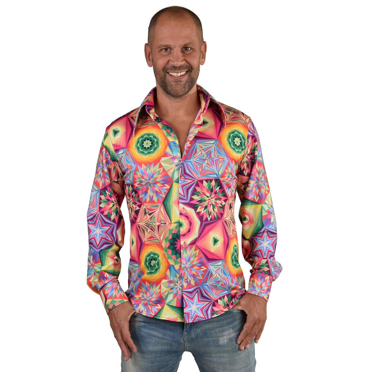 Op deze afbeelding zie je een Kostuums, van het merk Magic By Freddy's. Funky Psychedelische Blouse 70s Hippie Man