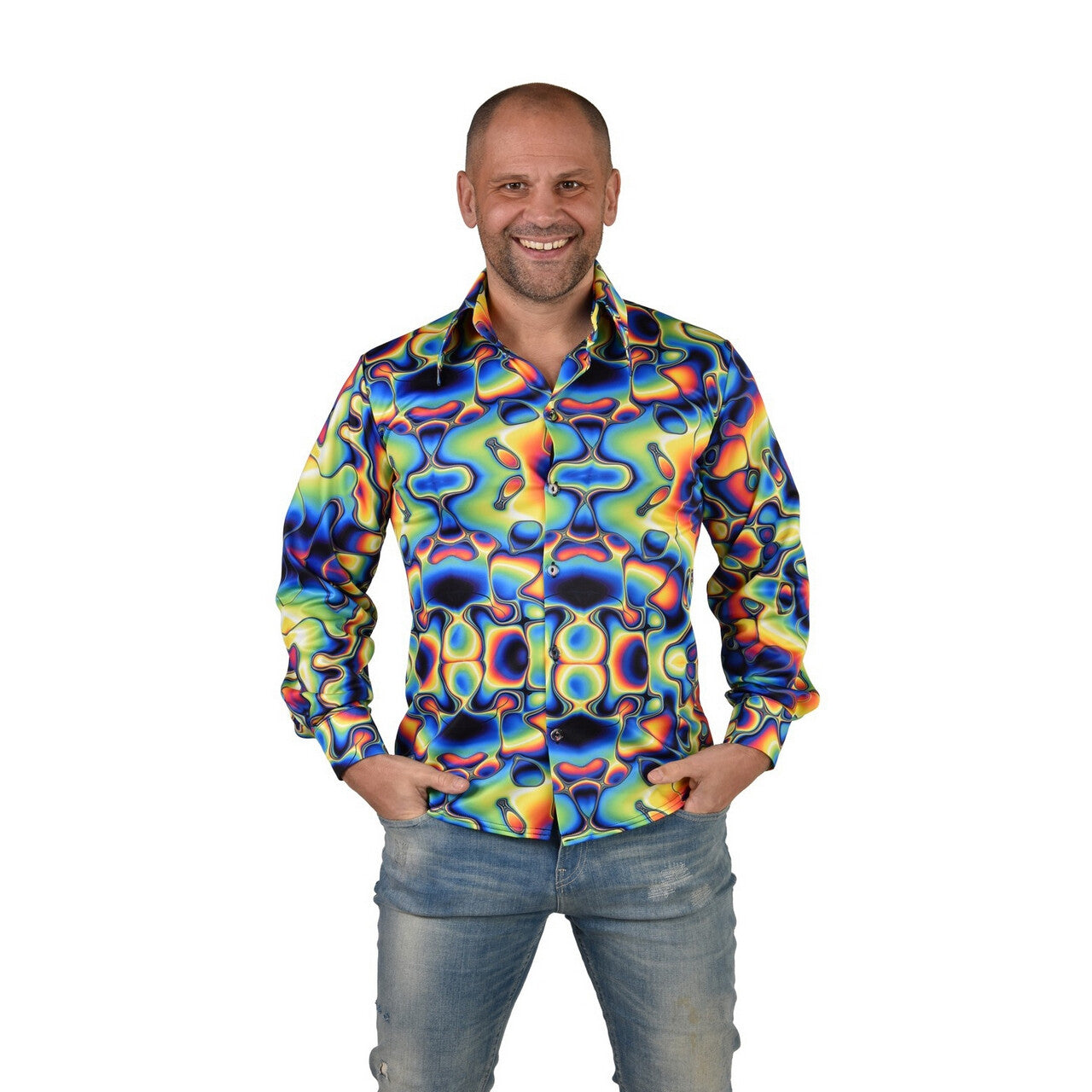 Op deze afbeelding zie je een Kostuums, van het merk Magic By Freddy's. Tie Dye Multicolor Blouse Hippie Man