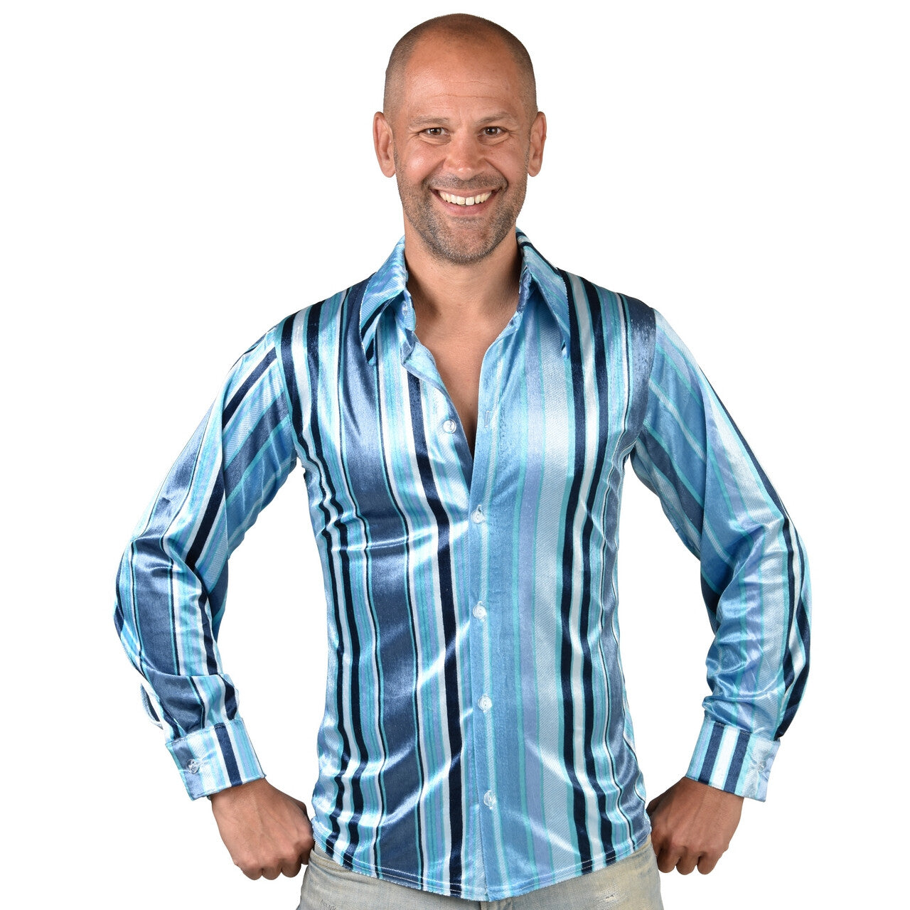 Op deze afbeelding zie je een Kostuums, van het merk Magic By Freddy's. Jaren 70 Blauwe Groovy Blouse Man