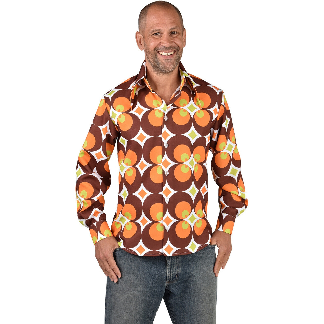 Op deze afbeelding zie je een Kostuums, van het merk Magic By Freddy's. Jaren 60 Oranje Bloemen Blouse Man