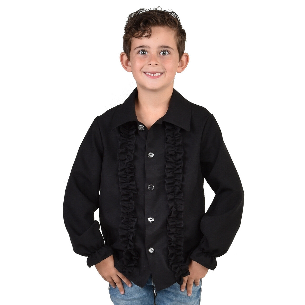 Op deze afbeelding zie je een Kostuums, van het merk Magic By Freddy's. Chique Ruches Blouse Zwart Jongen