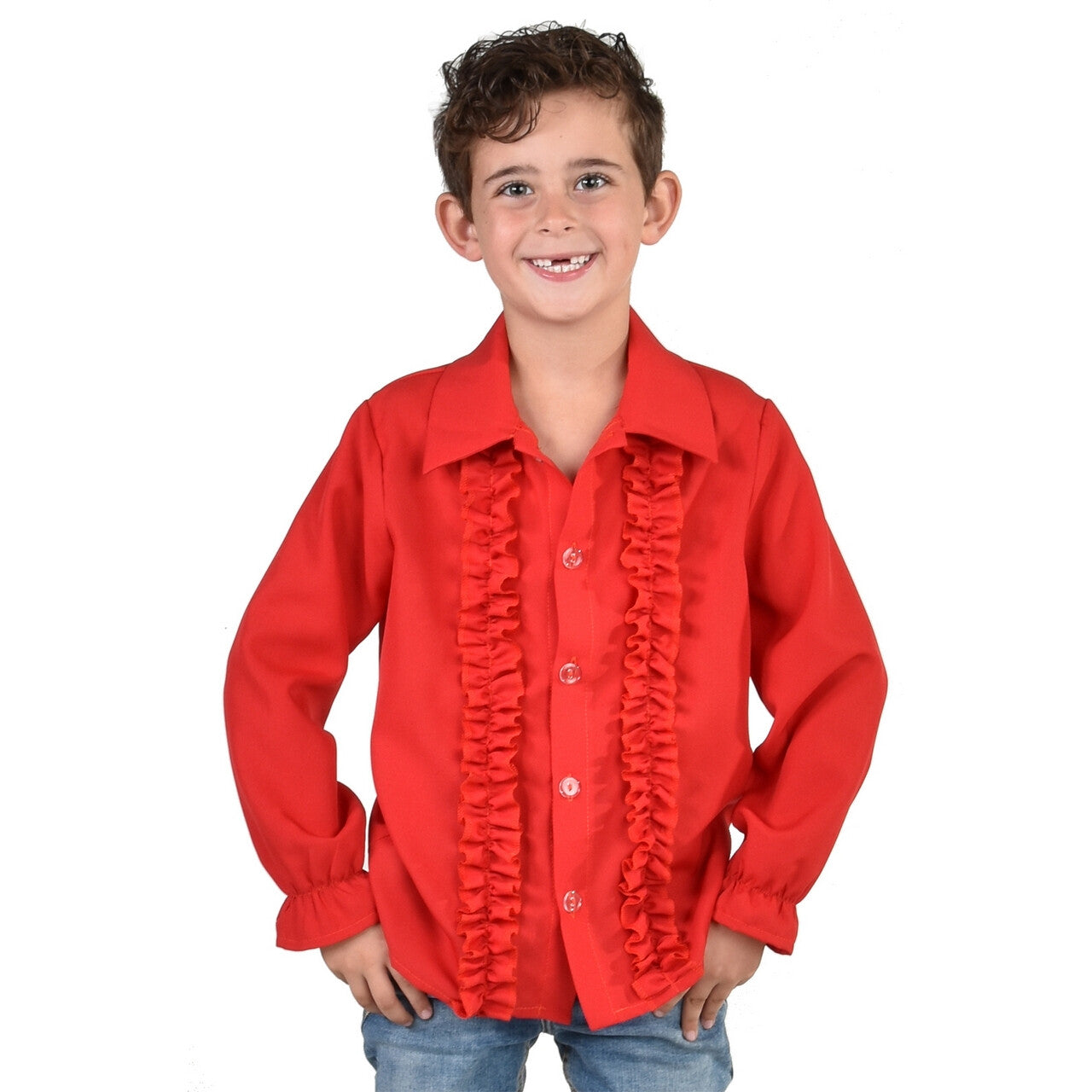 Op deze afbeelding zie je een Kostuums, van het merk Magic By Freddy's. Disco Duivel Ruches Blouse Rood Jongen