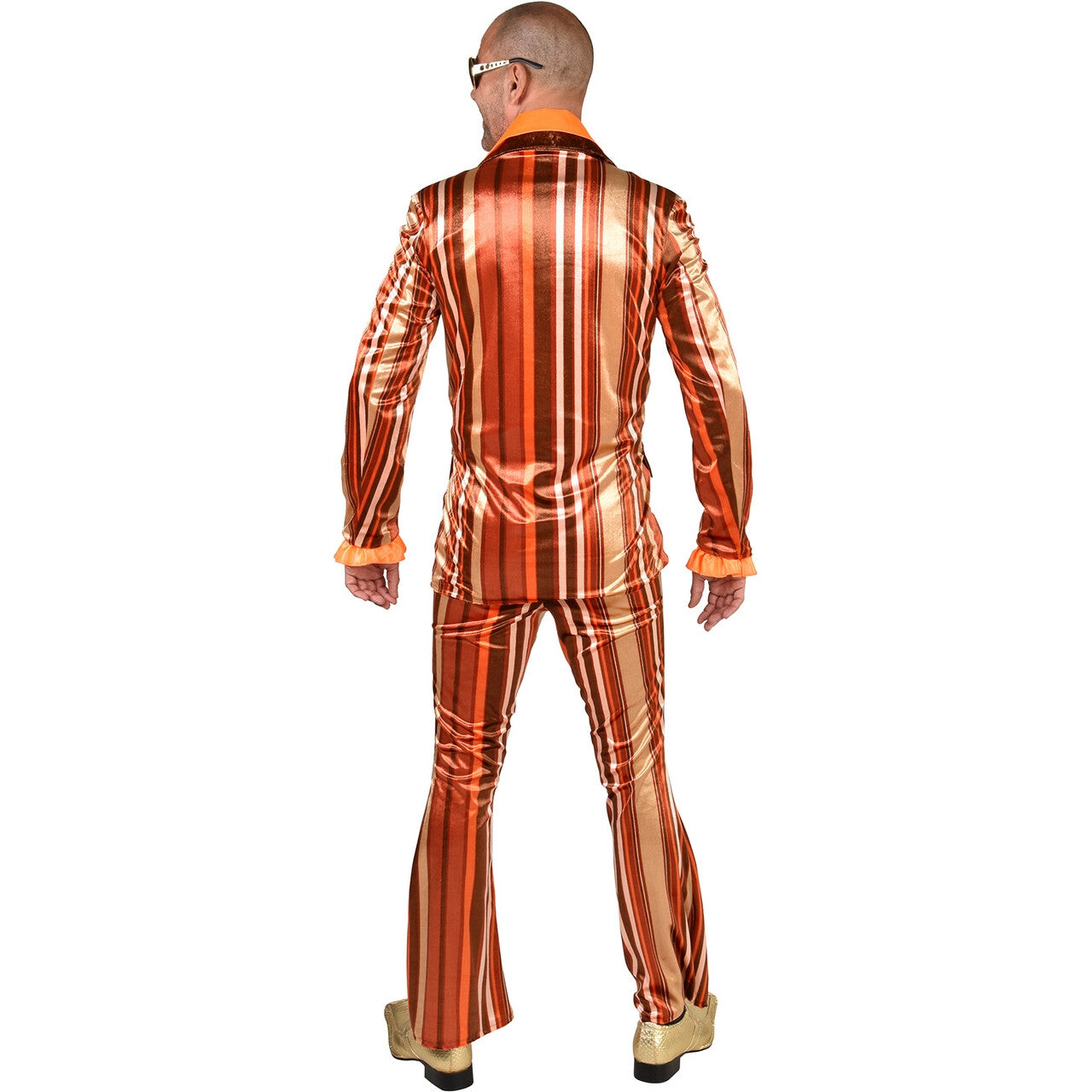 Op deze afbeelding zie je een Kostuums, van het merk Magic By Freddy's. Mister Stripefine Jaren 70 Oranje Man Kostuum