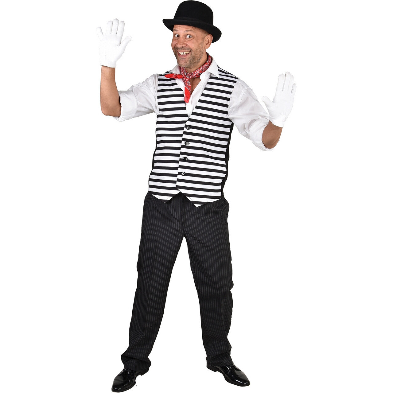 Op deze afbeelding zie je een Kostuums, van het merk Magic By Freddy's. Zwart Wit Gestreepte Gilet Man