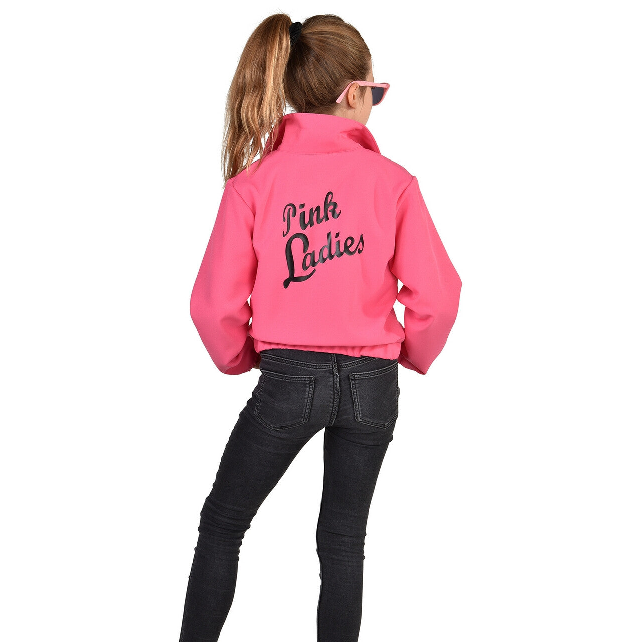Op deze afbeelding zie je een Kostuums, van het merk Magic By Freddy's. Felle Pink Ladies Grease Jas Donkerroze Meisje
