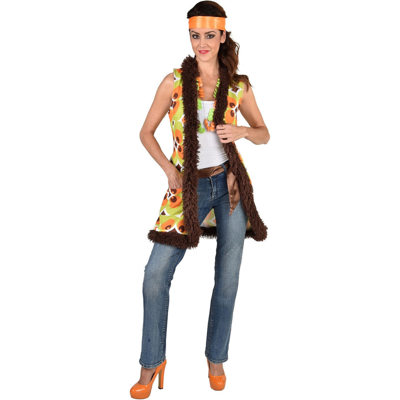 Op deze afbeelding zie je een Kostuums, van het merk Magic By Freddy's. Hippie Groene Bloemen Vest Joanne Vrouw