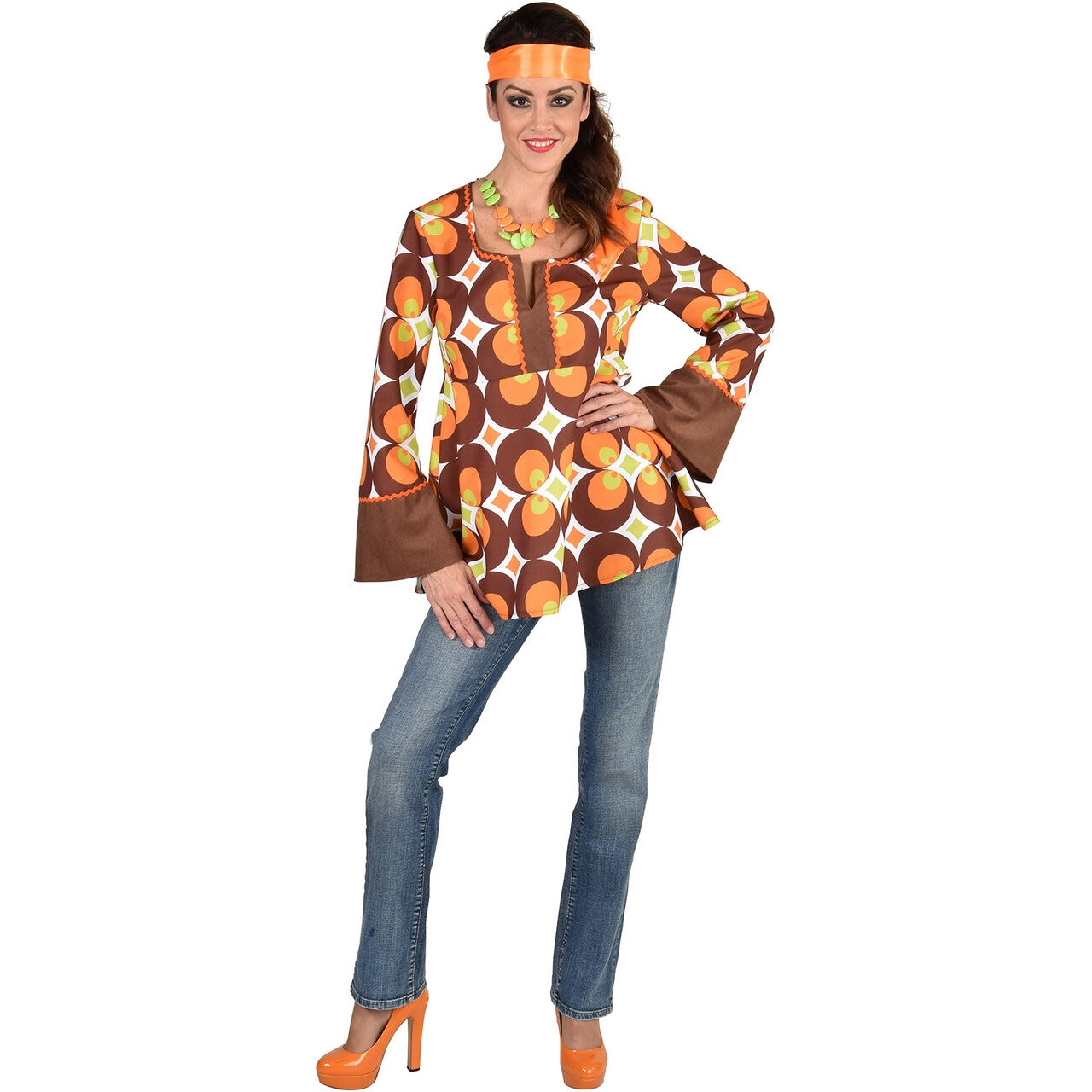 Op deze afbeelding zie je een Kostuums, van het merk Magic By Freddy's. Hip Flip Oranje Bloemen Dip Tuniek Vrouw