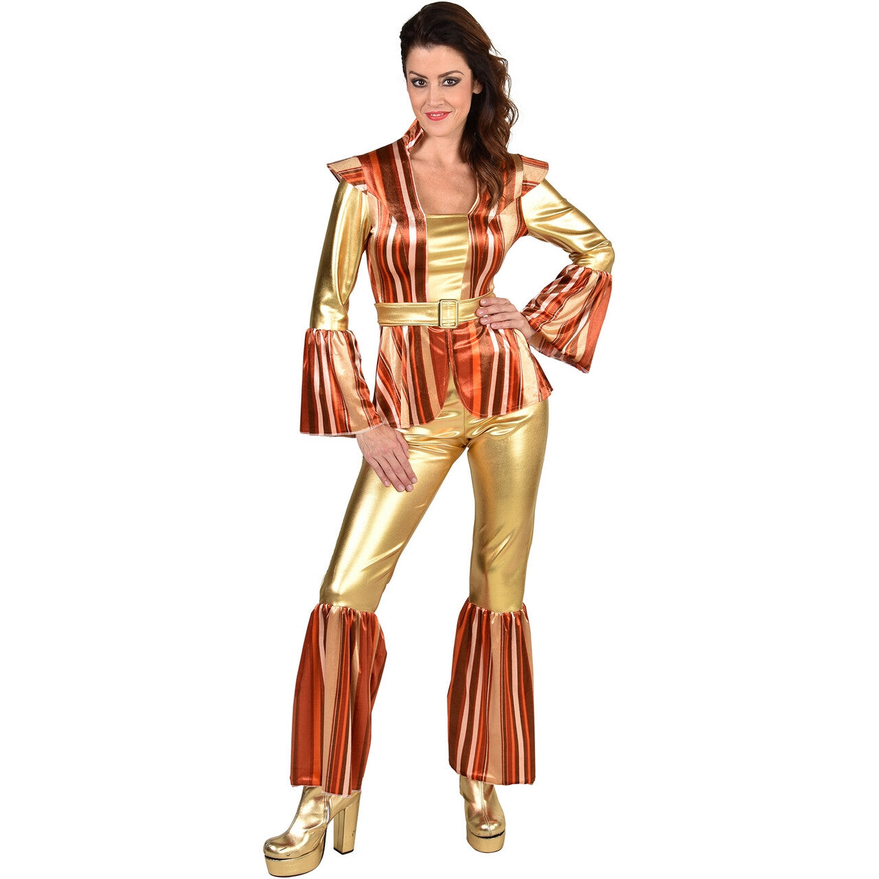 Op deze afbeelding zie je een Kostuums, van het merk Magic By Freddy's. Gouden Hippie Danseres Vrouw Kostuum