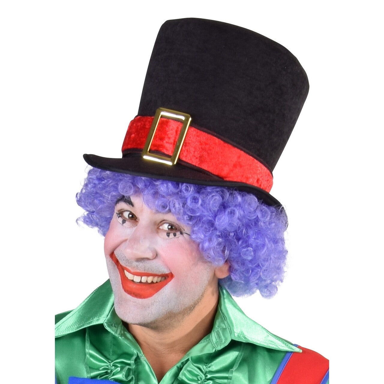 Op deze afbeelding zie je een Accessoires, van het merk Magic By Freddy's. Geinige Hoge Hoed Clown Zwart Met Rode Gesp