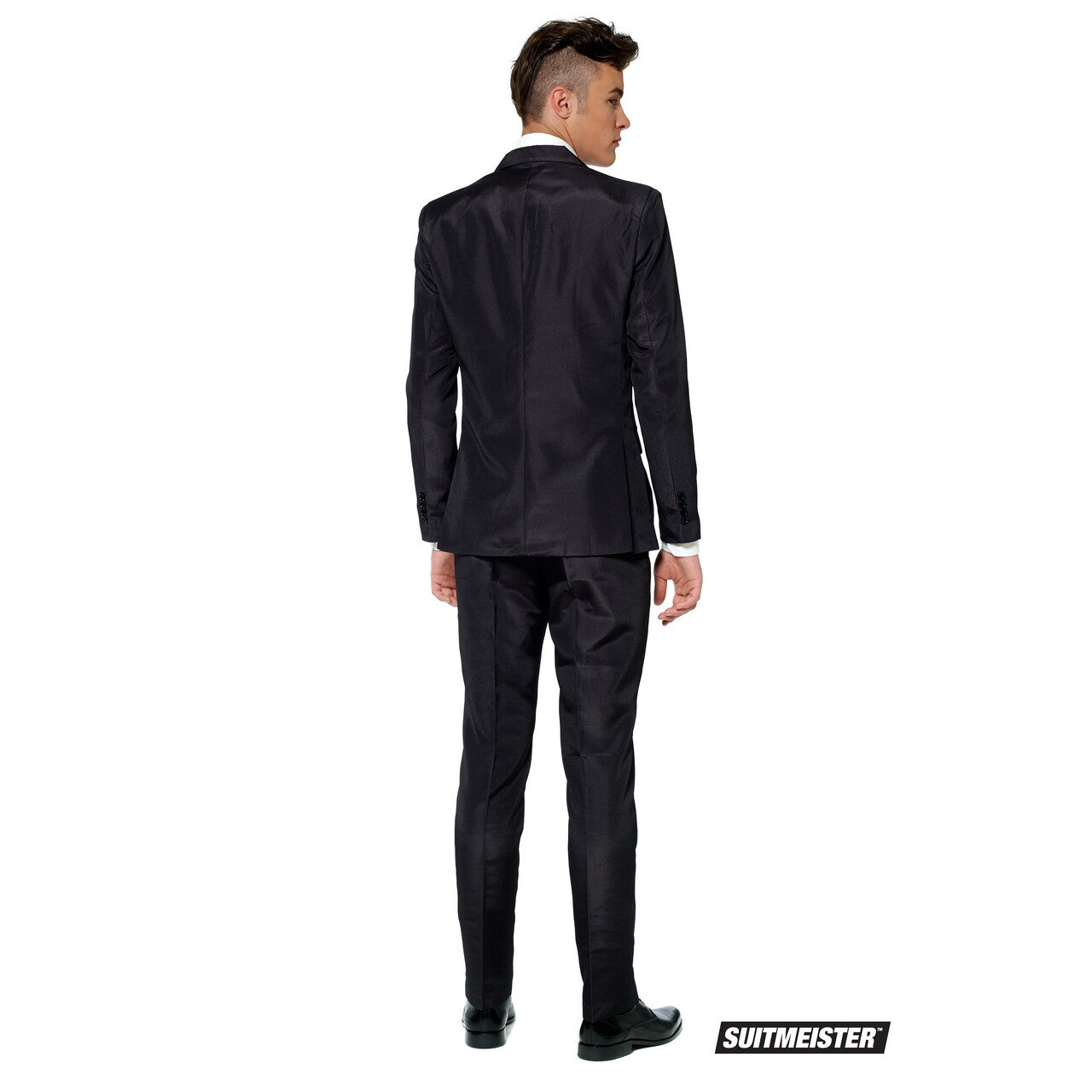 Op deze afbeelding zie je een Kostuums, van het merk Suitmeister. Helemaal Zwart Solid Black Man Kostuum