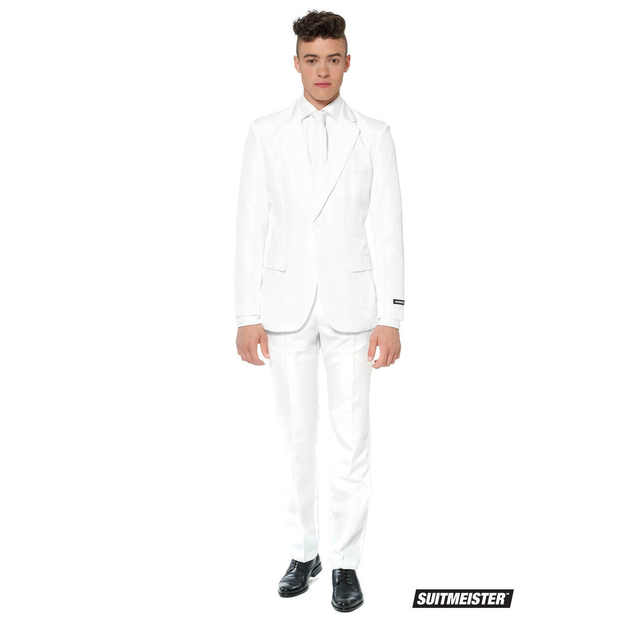 Op deze afbeelding zie je een Kostuums, van het merk Suitmeister. Helemaal Wit Solid White Man Kostuum
