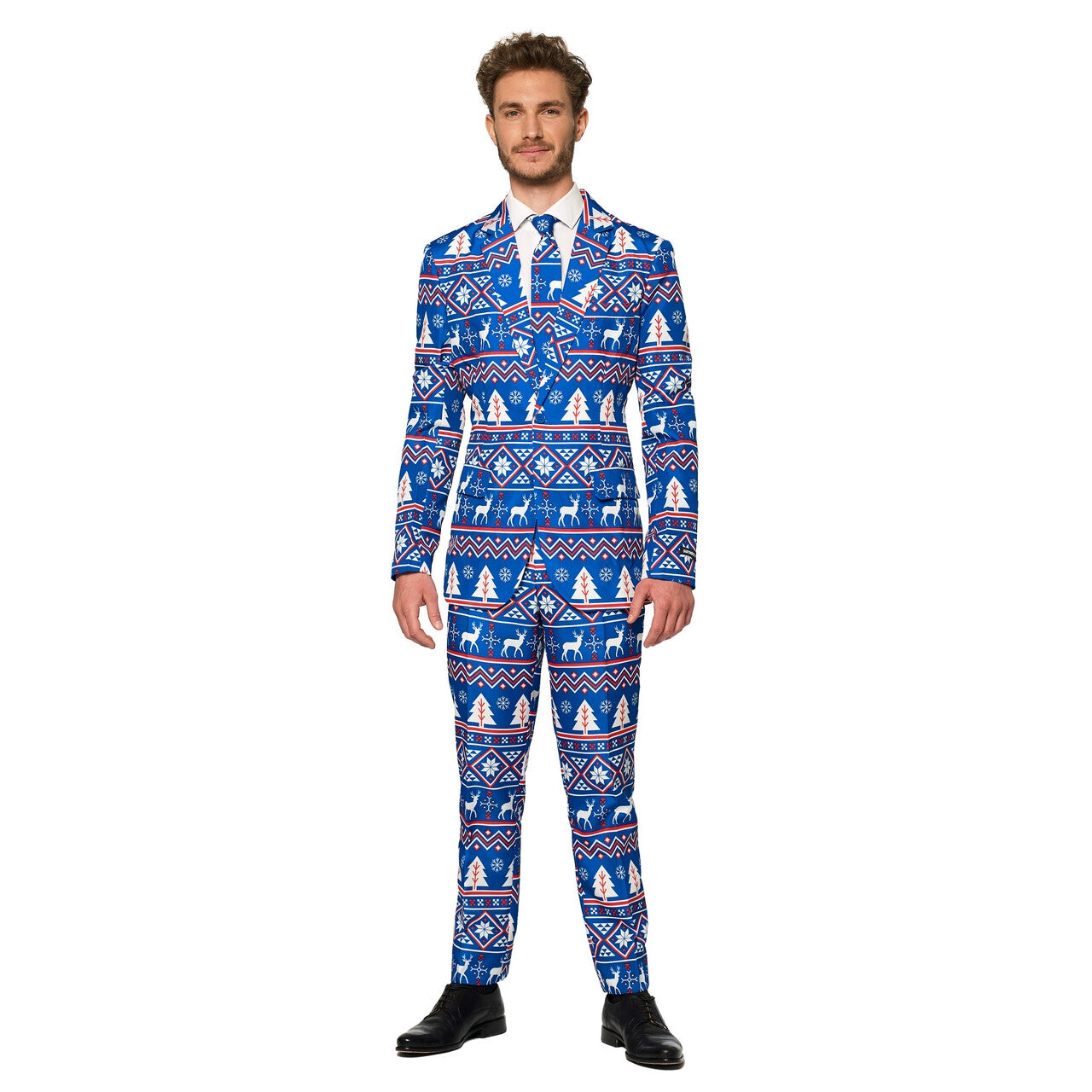 Op deze afbeelding zie je een Kostuums, van het merk Suitmeister. Christmas Blue Nordic Rendier Kerst Man Kostuum