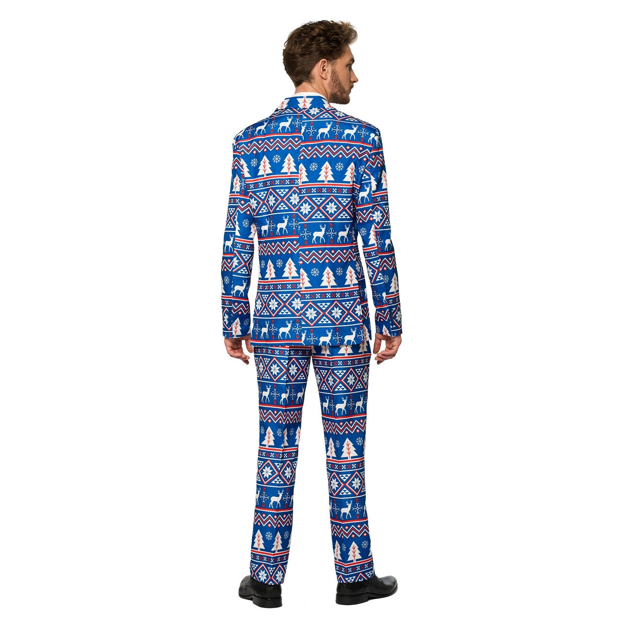 Op deze afbeelding zie je een Kostuums, van het merk Suitmeister. Christmas Blue Nordic Rendier Kerst Man Kostuum