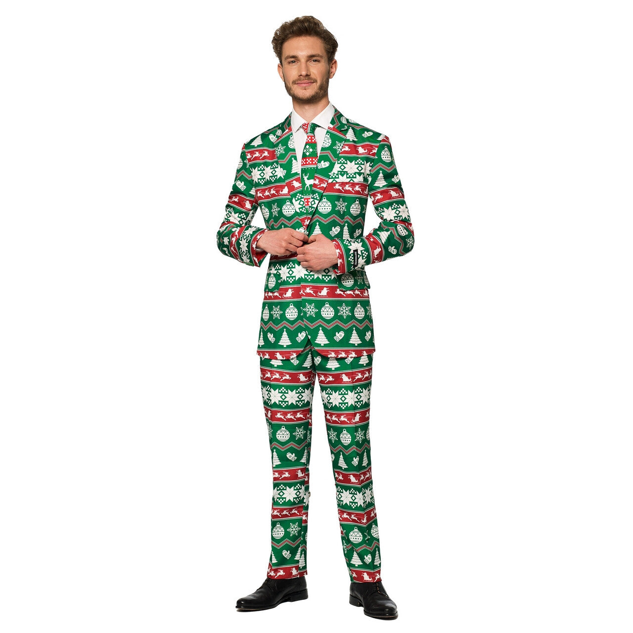 Op deze afbeelding zie je een Kostuums, van het merk Suitmeister. Christmas Green Nordic Kerstbal Man Kostuum