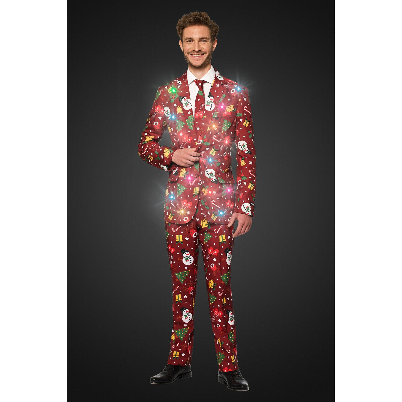 Op deze afbeelding zie je een Kostuums, van het merk Suitmeister. Rood Fonkelend Kerstmis Symbolen Man Kostuum