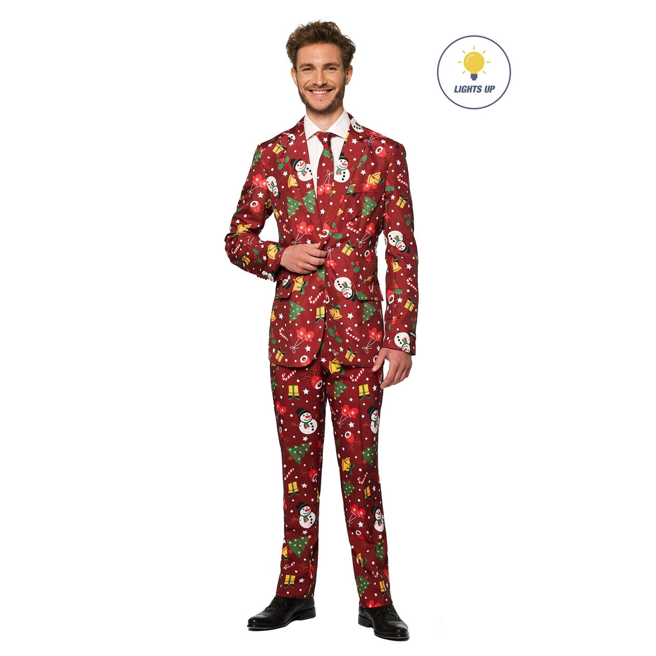 Op deze afbeelding zie je een Kostuums, van het merk Suitmeister. Rood Fonkelend Kerstmis Symbolen Man Kostuum