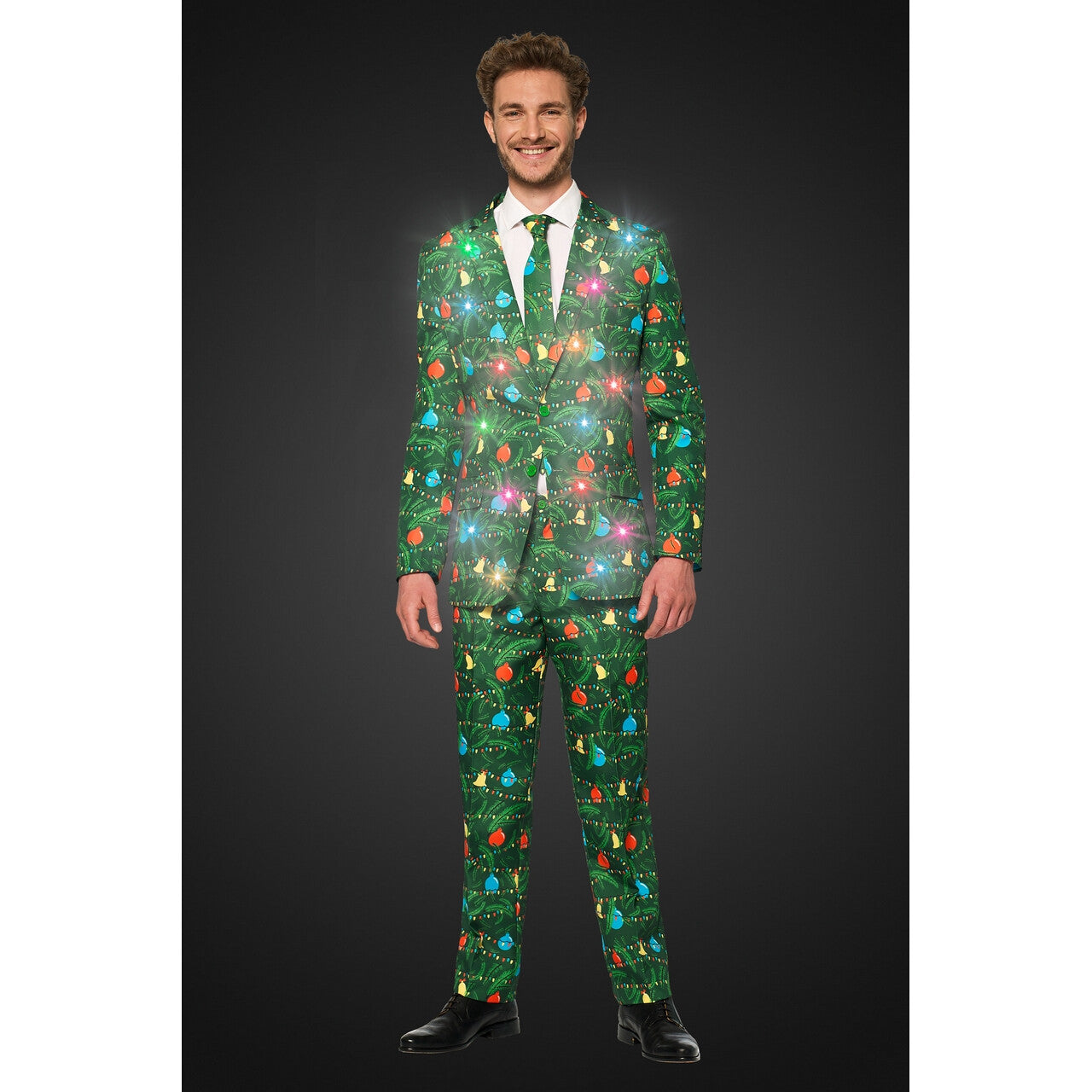 Op deze afbeelding zie je een Kostuums, van het merk Suitmeister. Groen Fonkelend Kerstbomen Man Kostuum